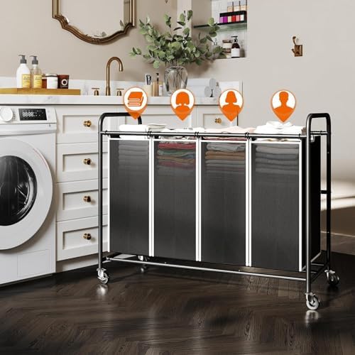 ROMOON Laundry Hamper Sorter Cart, 4-Section Organizer - Image 3