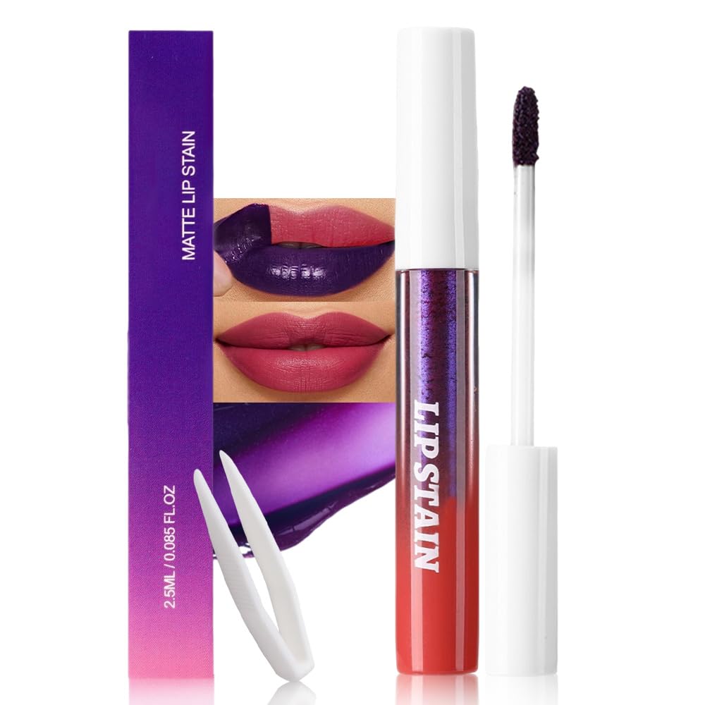 evpct Mauve Red Peel Off Lip Stain Tints with Tweezer, Matte Liquid Lipstick Lip Stain Long Lasting Waterproof for Women, Non-stick Cup Lipstick Peel Off High Pigmented Smudge-proof Easy to Apply, 02
