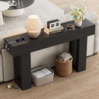 63 Inch Long Console Table w/Outlets & USB Ports, Narrow Rectangular Sofa Table - Image 4