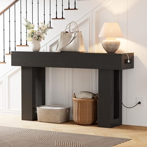 63 Inch Long Console Table w/Outlets & USB Ports, Narrow Rectangular Sofa Table - Image 7