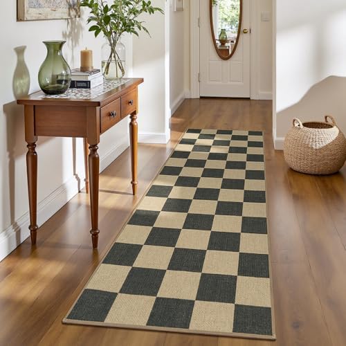 Lessymo Checkered Easy Jute 2x6 Rug, Kitchen Runner Washable Rugs Non Slip - Image 4