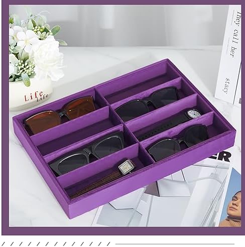 Amylove 2 Pack Sunglasses Organizer Tray Velvet Holder, 8 Grids - Image 4