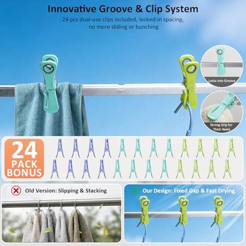 Foldable Laundry Rack with 6 Shoe Holders 24 Clothespins - Image 6