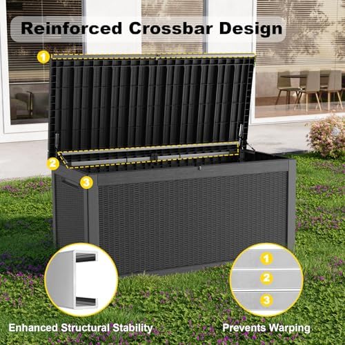 PatioZen 320 Gallon Large Resin Deck Box, Lockable Outdoor Storage Box - Image 6