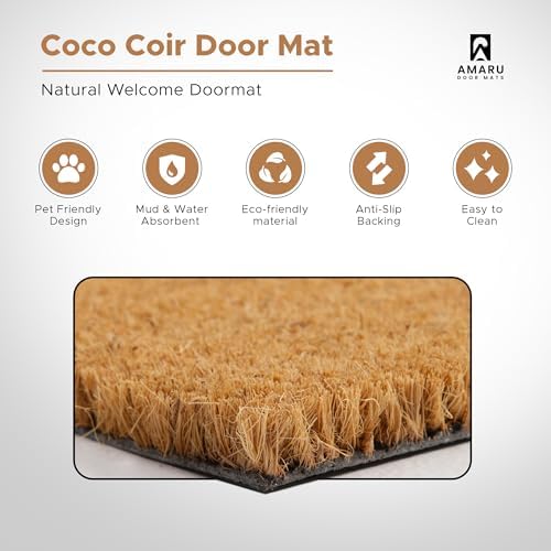 Coir Welcome Mat, Stylish Welcome, 17 x 29 in - Image 3