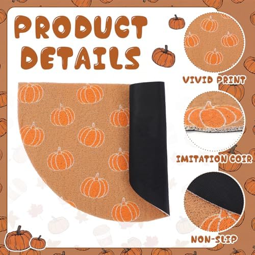 Tinideya Fall Pumpkin Semicircle Doormat Welcome Mat Brown Orange 27.56'' - Image 3