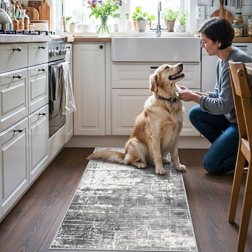 Abstract 2x4 Entryway Area Rugs: Washable Water Resistant Kitchen Rug Non-Slip - Image 2