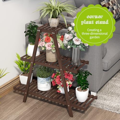 BMOSU Plant Stand Bamboo for Indoor Outdoor Tiered Plant Shelf 8 Potted Flower - Image 5