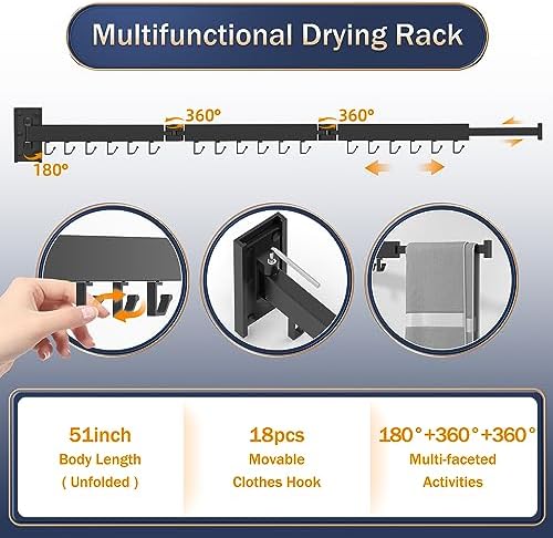 ZdwCyl Clothes Drying Rack Wall Mounted, Laundry Rack Wall Wount, Drying Rack - Image 5