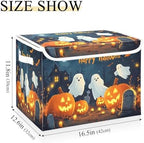 Bolaz Storage Bins with Lids and Handles, Halloween Background with Pumpkins - Image 3