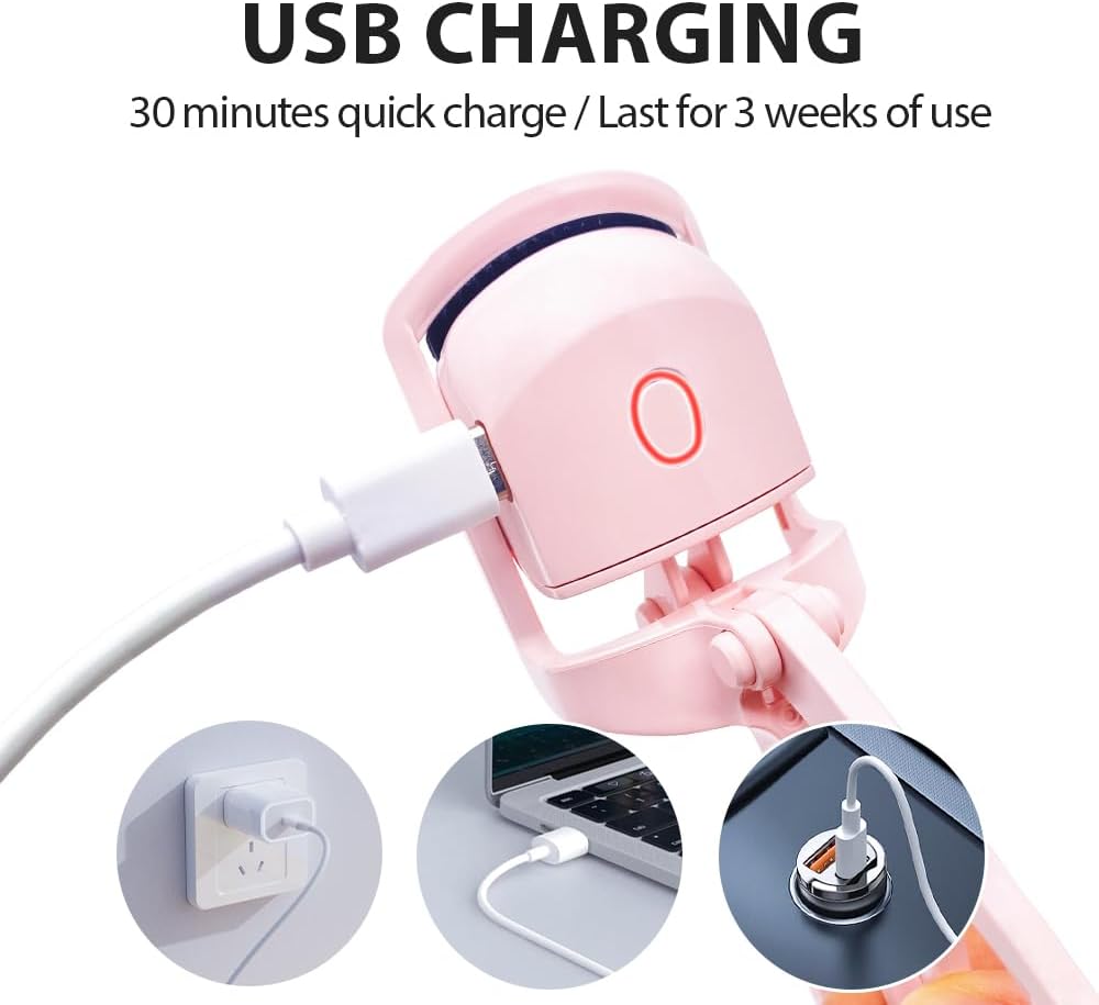 Heated Eyelash Curler with USB,Fast Heat up & 24H Long-Lasting,Rechargeable Electric Lash Curlers,Temperature Control,Safe Anti-Burn Quick Natural Curling Eye Lashes,Blue