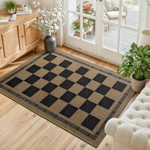 Vasofe Washable Small Entry Rug, 2x3 Checkered Jute Rugs Outdoor Indoor Mat - Image 2