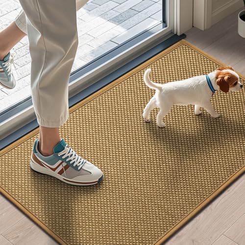 LEKEEPGO Door Mat 17"x29", Non Slip Washable Indoor Door Mat, Light Brown by LEKEEPGO