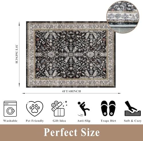 3x4 Entryway Rug Washable Non-Slip–Boho Floral Stain-Resistant Small Area Rug - Image 2