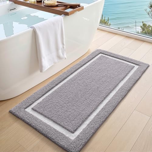 Color&Geometry Gray Bathroom Rugs 43x24, Extra Soft Absorbent Microfiber Bath - Image 3