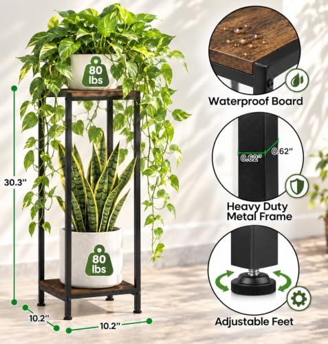 TOSKING 2-Tier Tall Wood Plant Stand Indoor, 30-Inch Shelf - Image 3
