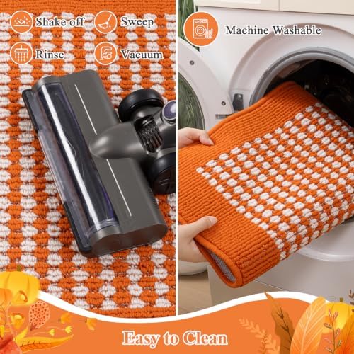 Ileading Fall Indoor Door Mat Washable Orange Muddy Rugs - Image 5