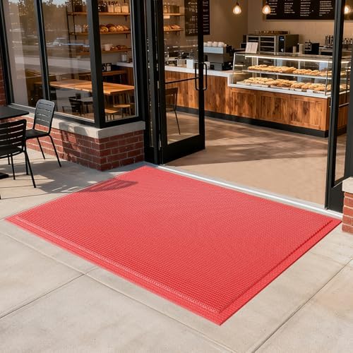 Front Door Mat Outside Entrance Drainage Doormat Red 36"x59" by QiCaiJia