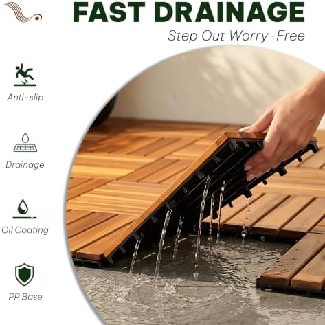 Acacia Interlocking Deck Tiles, 6 Slats, Honey Oak - Image 6