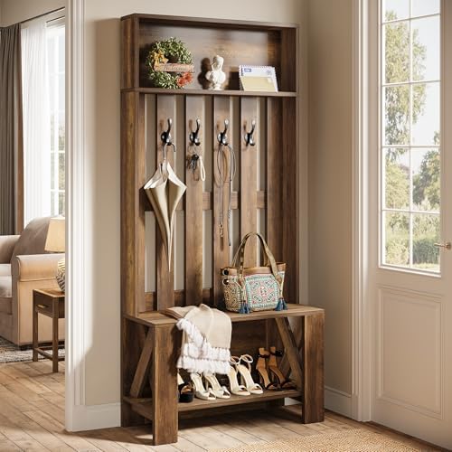 Tribesigns Hall Tree with Bench & Entryway Coat Rack with Shoe Storage - Image 4