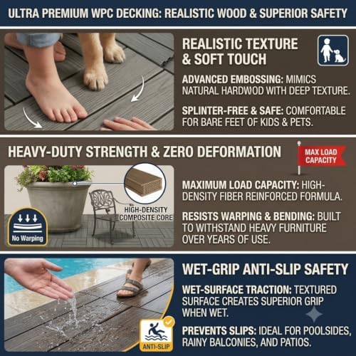 Interlocking WPC Decking Tiles – 12”x12” Outdoor Flooring, Waterproof & Durable - Image 5