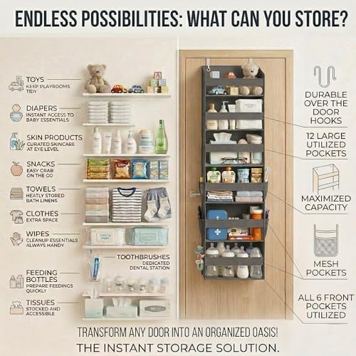 HOMELUX THEORY Over the Door Organizer, 100D Fabric, Dark Gray 1pc - Image 6