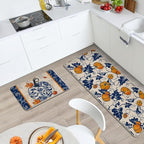 Fall Chinoiserie Pumpkin Kitchen Rugs Set of 2, Autumn Thanksgiving - Image 2