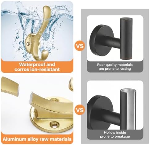 Brushed Bronze Heavy Duty Coat Hooks, 6 Pack Aluminum Wall Hooks - Image 4