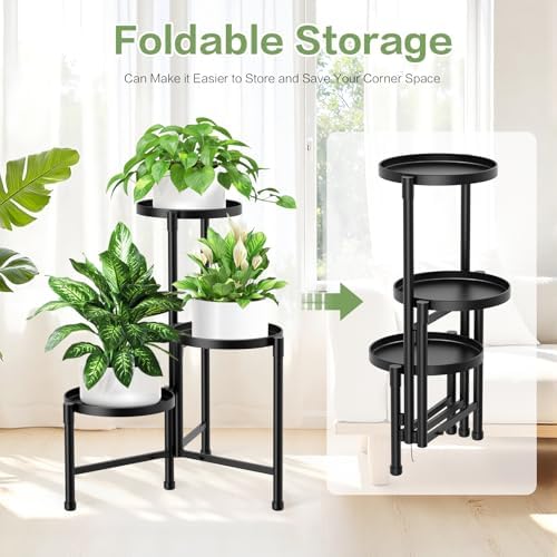 3 Tier Metal Corner Plant Stand Indoor Outdoor, 10 Inch Wide Tray - Image 5
