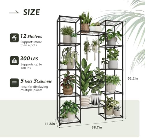 GENTINGBRO Metal Plant Stand Outdoor 62.2" Tall Plant Shelf - Image 3