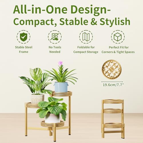 Metal Plant Stand Indoor Outdoor, 3 Tier Corner Plant Shelf - Image 5
