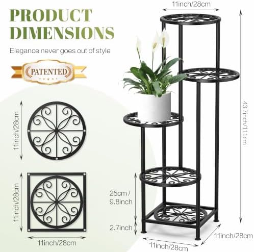 5 Tier Plant Stand Indoor Outdoor, Metal Shelf Holder Corner Black - Image 2