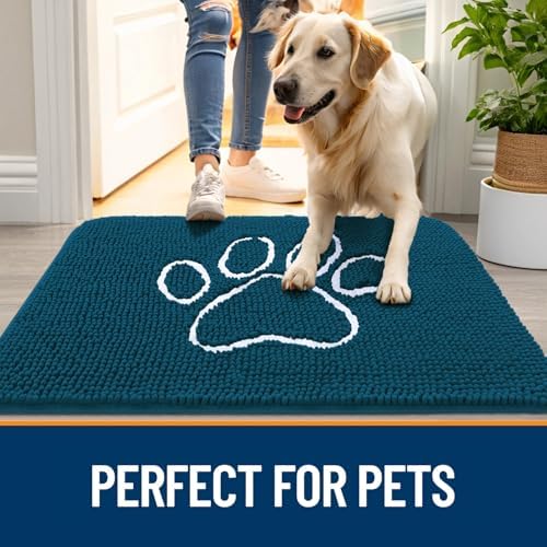 OLANLY Dog Door Mat for Muddy Paws 40x24, Paw Print Design Chenille Mud Mat - Image 6