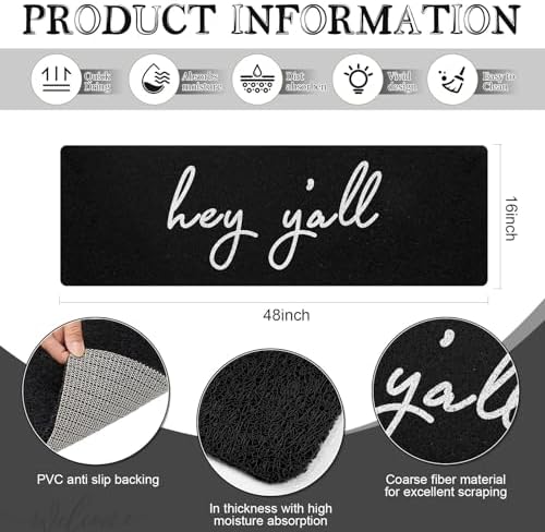 48''x16'' Long Doormat for Entrance Entry, Hey Y'all - Image 2