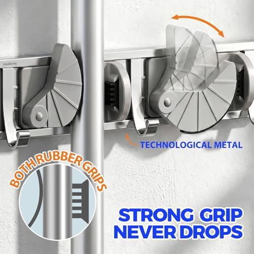 Holikme Mop Broom Holder Wall Mount Metal Pantry Organization and Storage - Image 3