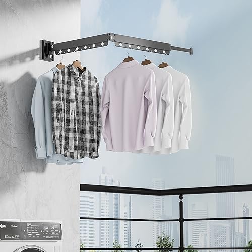 Clothes Drying Rack, Retractable and Foldable Laundry Drying Rack Wall Mount - Image 4