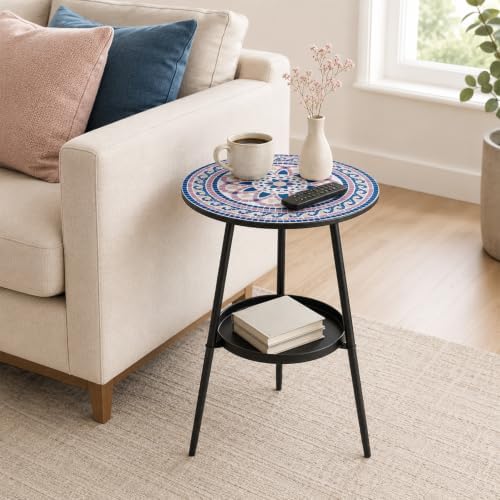 2-Tier Metal Outdoor Side Tables 13.5" Round End Tables - Image 2