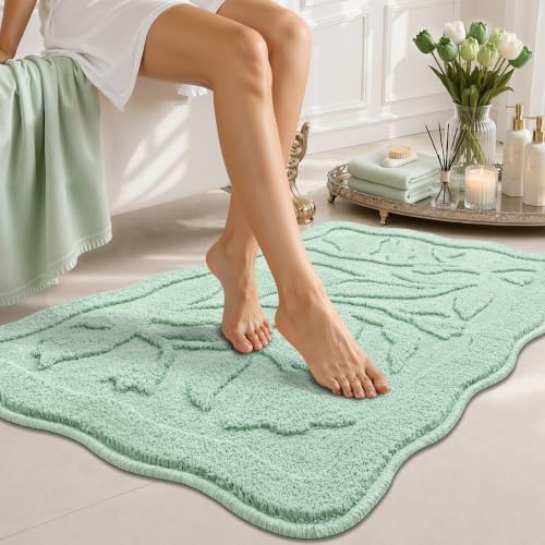 BSICPRO Mint Green Bathroom Rug, 24x36 Floral Bath Mat, French Rustic Style by BSICPRO