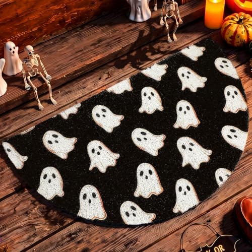 Tinideya Halloween Ghost Doormat Black Semicircle Welcome Mat 27.56'' by Tinideya