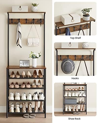 VASAGLE Hall Tree with Shoe Bench, 5-Tier Shoe Rack, 5 Dual Hooks - Image 4