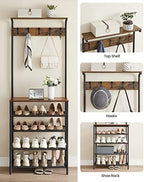 VASAGLE Hall Tree with Shoe Bench, 5-Tier Shoe Rack, 5 Dual Hooks - Image 4