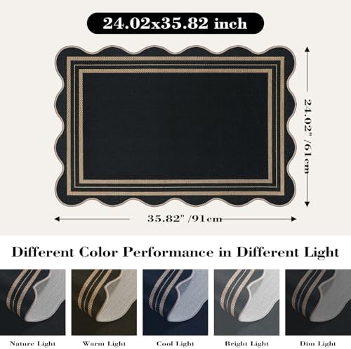Easy Jute Black Entryway Rug, 2x3 Front Door Mat Washable Non Slip Small - Image 2