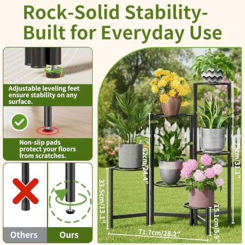 6 Tier Metal Plant Stands Outdoor Indoor, Heavy Duty Flower Pot Holder Potted - Image 3