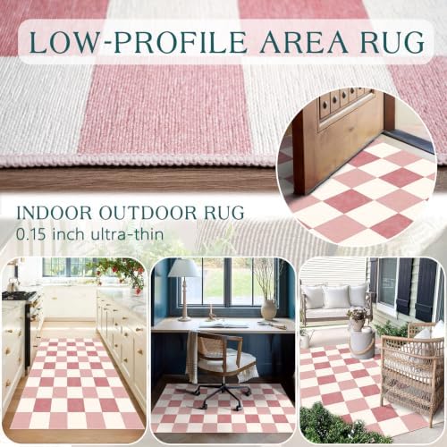 Pink White Checkered Entry Rug - Image 4