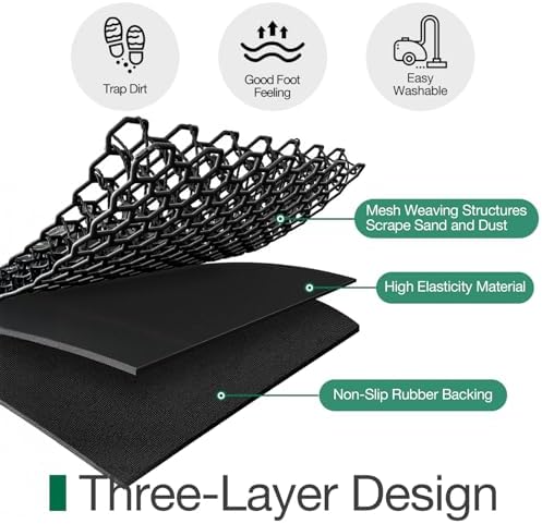 LUMI Outdoor Door Mat Traps & Hides Dirt 32x47, Outside Entrance, Half Black - Image 7