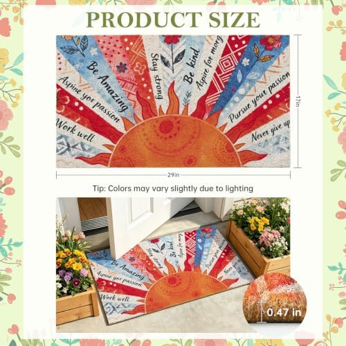 Boho Sun Floral Front Door Mat Non-Slip Welcome Doormat, 17x29 in - Image 3
