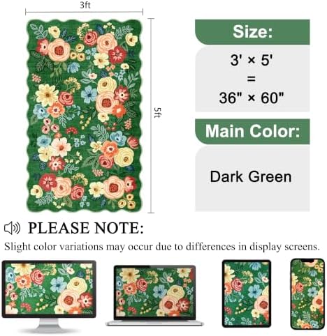 DUKINO 3x5 Area Rugs, Non Slip Floral Washable Rug - Image 2