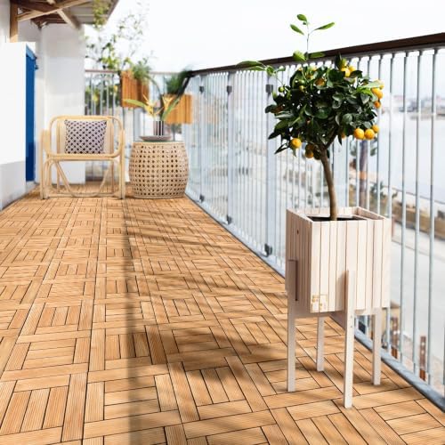Topeakmart 27PCS Interlocking Deck Tiles 12x12 Patio Flooring, Natural Wood - Image 7