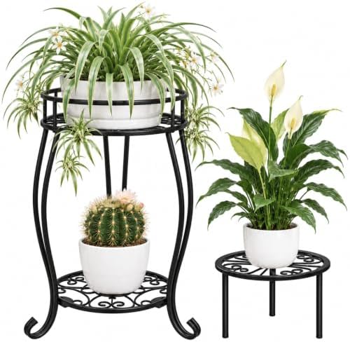 TOSKING 2-Tier & Single Metal Plant Stand Set, Indoor Outdoor by TOSKINGESSENCE