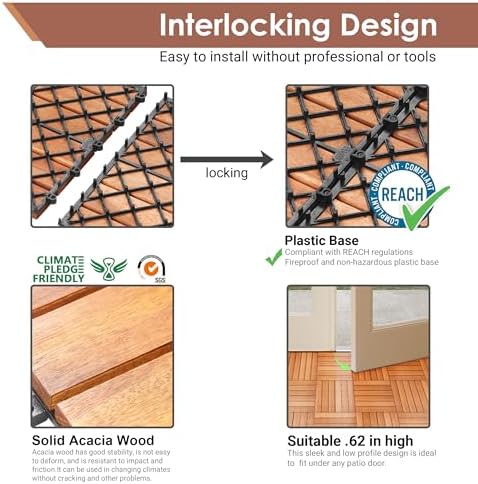 PrimeZone 216 PCS Solid Acacia Wood Interlocking Patio Deck Tiles Outdoor - Image 4
